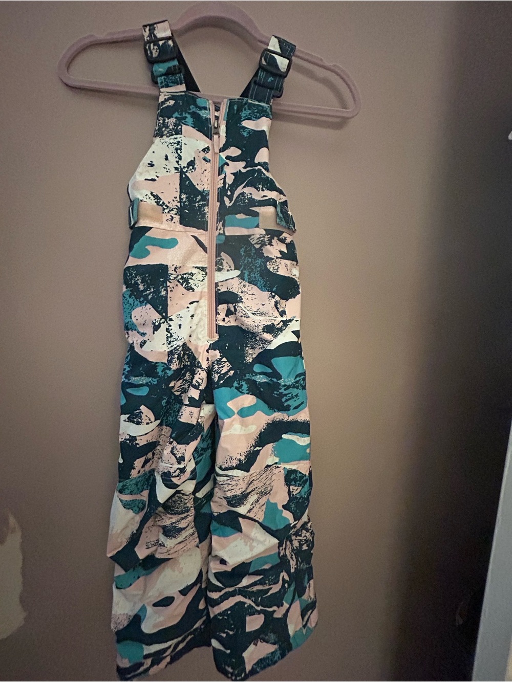 Columbia Girls Snowslope Bib Snow Pants, Teal, Pink & Navy Camo